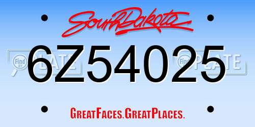 6Z54025 South Dakota License Plate