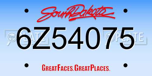 6Z54075 South Dakota License Plate