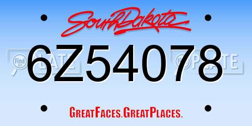 6Z54078 South Dakota License Plate