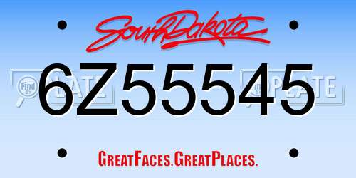 6Z55545 South Dakota License Plate