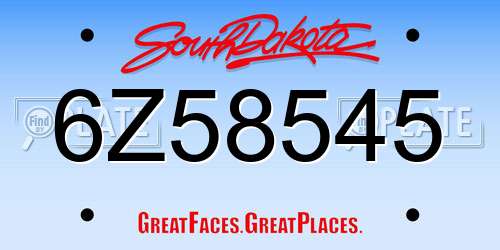 6Z58545 South Dakota License Plate