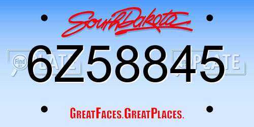 6Z58845 South Dakota License Plate
