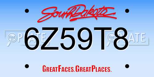 6Z59T8 South Dakota License Plate