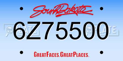 6Z75500 South Dakota License Plate