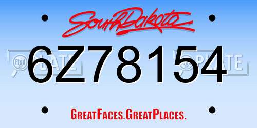 6Z78154 South Dakota License Plate
