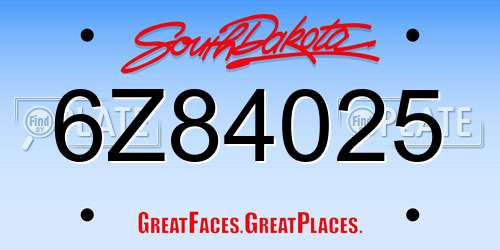 6Z84025 South Dakota License Plate