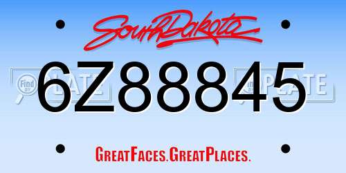 6Z88845 South Dakota License Plate