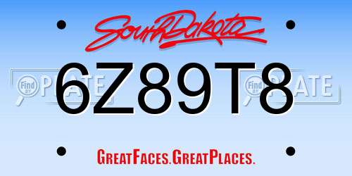 6Z89T8 South Dakota License Plate