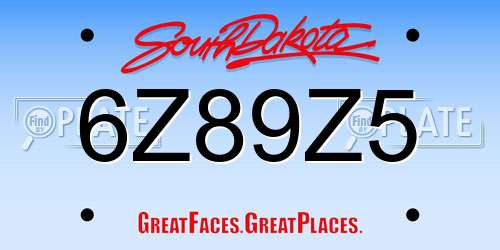 6Z89Z5 South Dakota License Plate