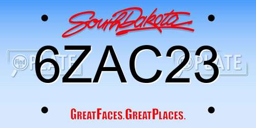 6ZAC23 South Dakota License Plate