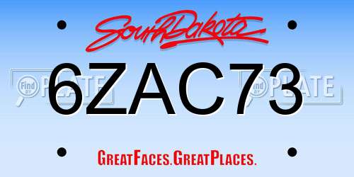 6ZAC73 South Dakota License Plate