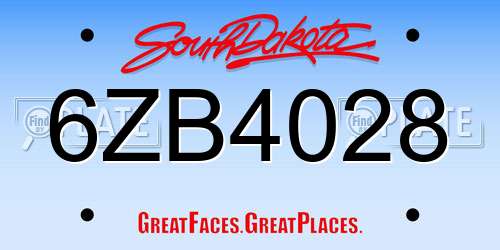 6ZB4028 South Dakota License Plate