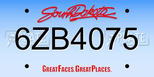 6ZB4075 South Dakota License Plate