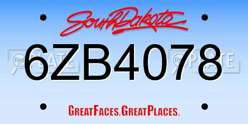 6ZB4078 South Dakota License Plate