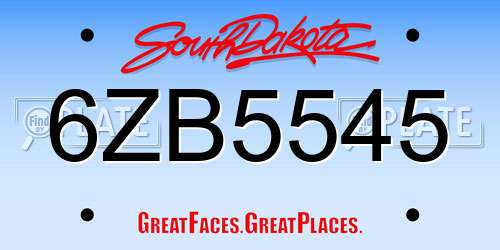 6ZB5545 South Dakota License Plate