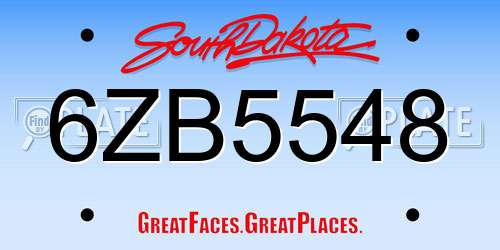 6ZB5548 South Dakota License Plate