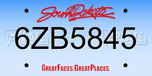 6ZB5845 South Dakota License Plate