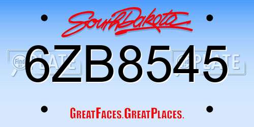 6ZB8545 South Dakota License Plate