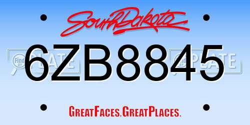 6ZB8845 South Dakota License Plate
