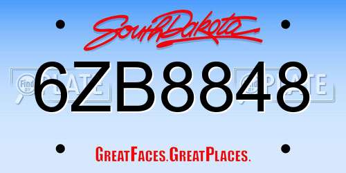 6ZB8848 South Dakota License Plate