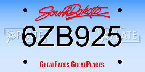 6ZB925 South Dakota License Plate