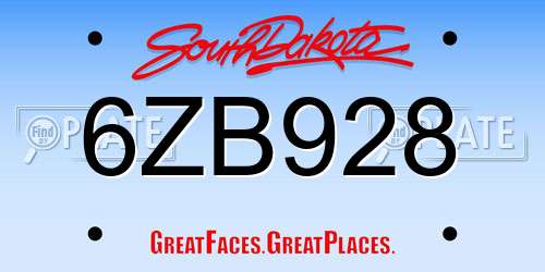 6ZB928 South Dakota License Plate