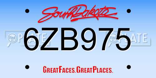 6ZB975 South Dakota License Plate