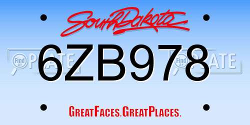 6ZB978 South Dakota License Plate