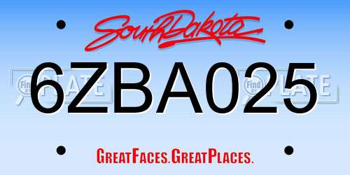 6ZBA025 South Dakota License Plate