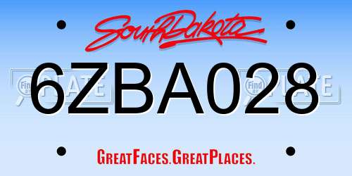 6ZBA028 South Dakota License Plate