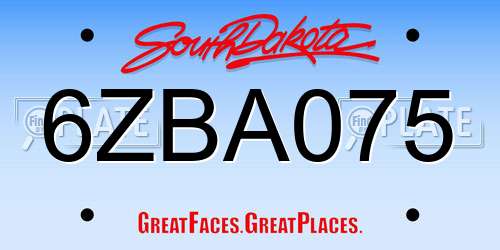 6ZBA075 South Dakota License Plate