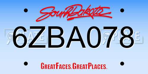6ZBA078 South Dakota License Plate