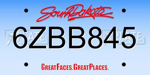 6ZBB845 South Dakota License Plate