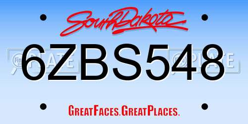 6ZBS548 South Dakota License Plate