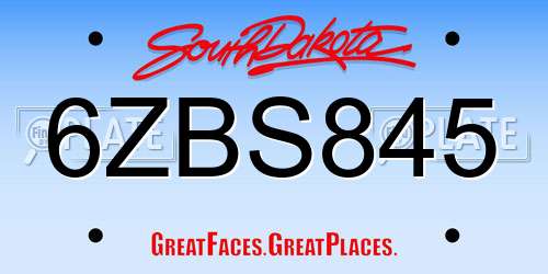 6ZBS845 South Dakota License Plate