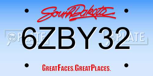 6ZBY32 South Dakota License Plate
