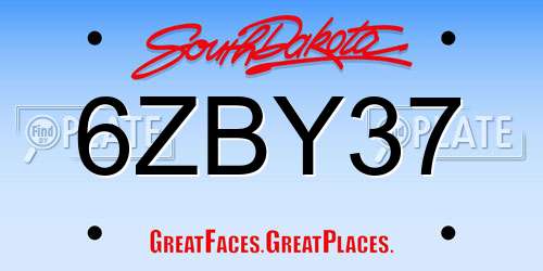 6ZBY37 South Dakota License Plate