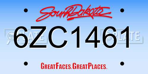 6ZC1461 South Dakota License Plate