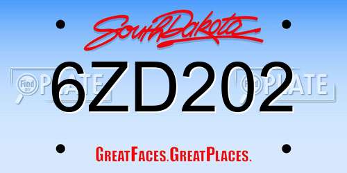 6ZD202 South Dakota License Plate