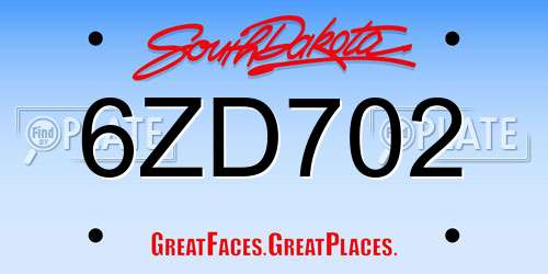 6ZD702 South Dakota License Plate