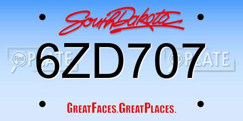 6ZD707 South Dakota License Plate