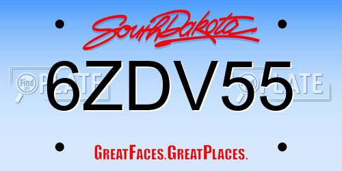 6ZDV55 South Dakota License Plate