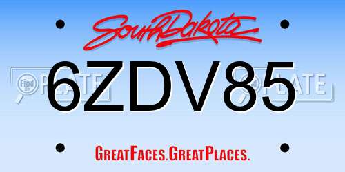 6ZDV85 South Dakota License Plate