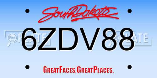 6ZDV88 South Dakota License Plate