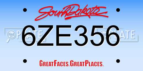 6ZE356 South Dakota License Plate