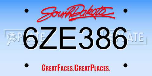 6ZE386 South Dakota License Plate