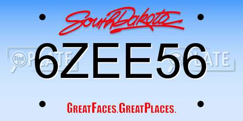 6ZEE56 South Dakota License Plate