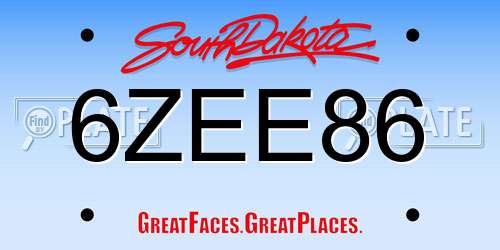 6ZEE86 South Dakota License Plate