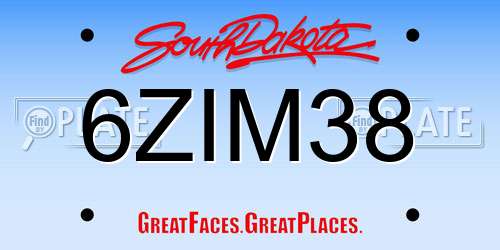 6ZIM38 South Dakota License Plate