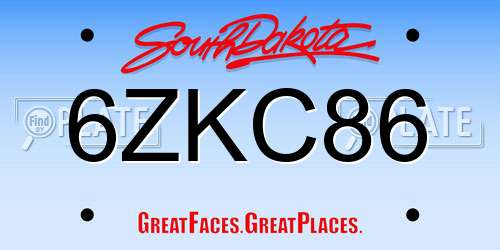 6ZKC86 South Dakota License Plate